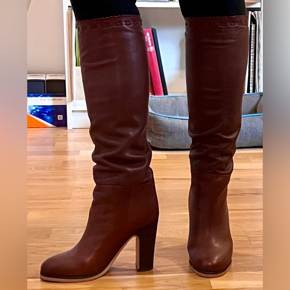 See by Chloé size 39 warm chestnut leather knee high heeled boots